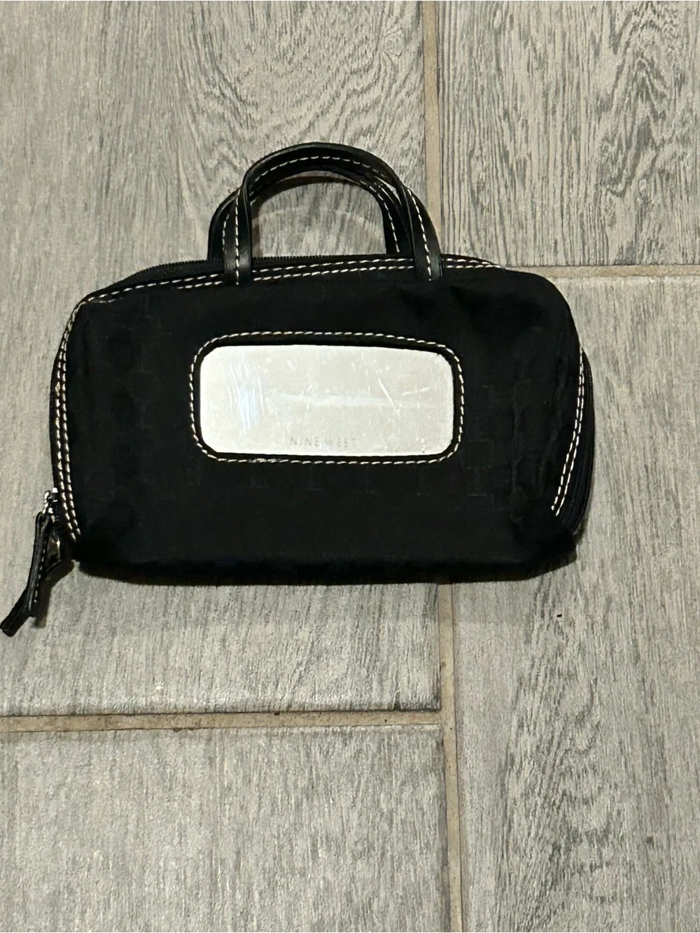 Nine West Black Mini Cosmetic Case with mirror Logo Plate